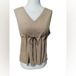 NWOT Max Studio Faux Soft Suede V-Neck Shirt with Tie XL